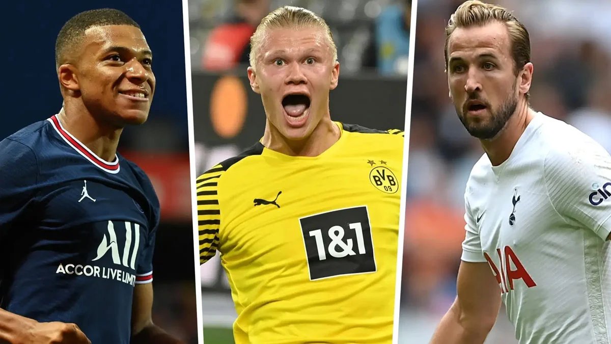 Erling Haaland Harry Kane and Kylian Mbappe