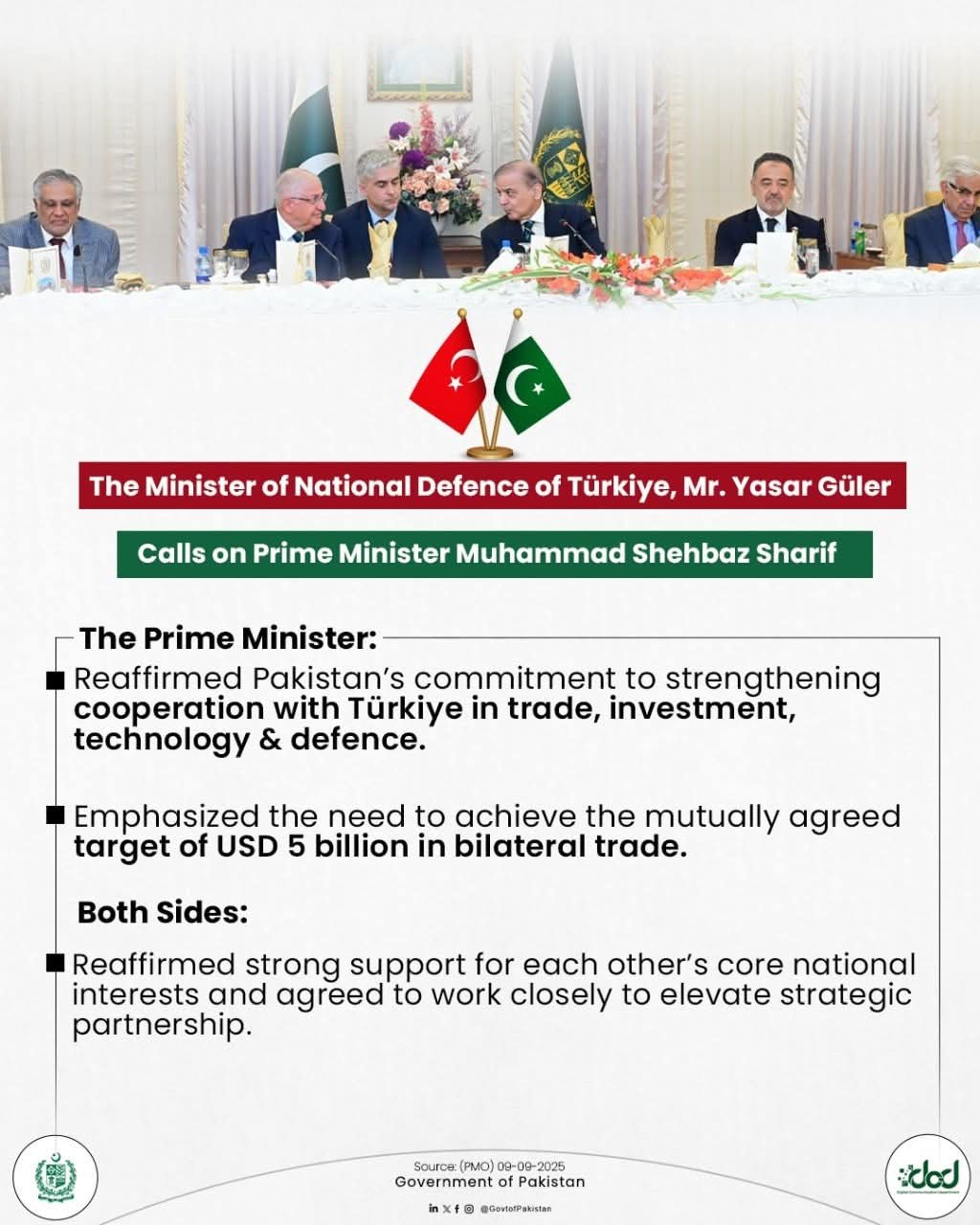 <br>ترک وزیر دفاع یاشار گلر کی وزیراعظم شہباز شریف سے ملاقات، پاک ترک تعلقات مزید مضبوط بنانے کے عزم کا اعادہ 1 FB IMG 1757480764514