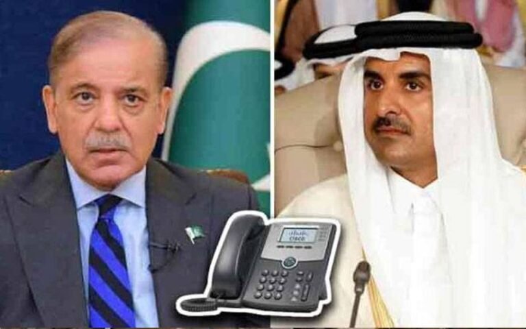 قطر کے امیر  شیخ تمیم بن حمد الثانی اور وزیر اعظم محمد شہباز شریف کی ٹیلی فون پر بات چیت