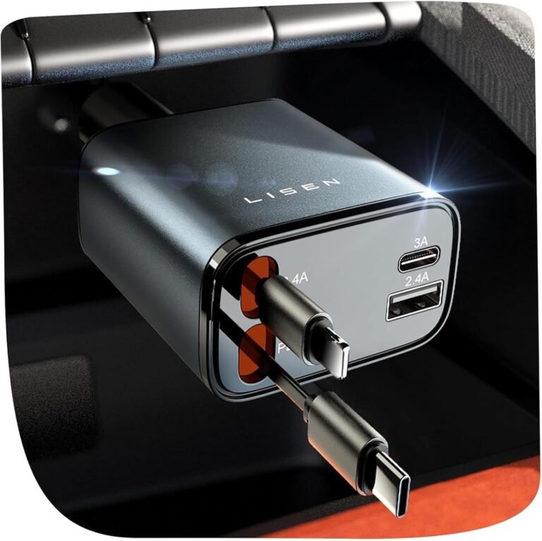LISEN Retractable Car Charger, 69W USB C Car Accessories Adapter for iPhone 16 USB C Charger Fast Charging,Gifts for Women Men, Travel Essentials, Truck Accessories, for iPhone 16 Pro Max 15 14 13 12