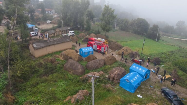 Tents set up in Gansu’s Longxi county, where the earthquake struck at 5.49am local time on Saturday. Photo: Xinhua