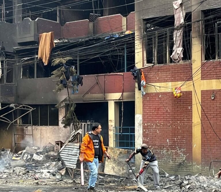 A charred police station in Boudha, Kathmandu, Nepal, after it was torched by protesters. Photo: Bibek Bhandari