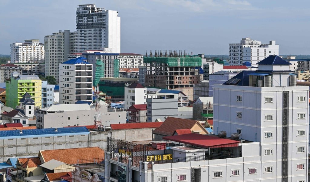 High-rise buildings can be seen in Poipet, a border town in Cambodia’s western Banteay Meanchey province. Photo: AFP