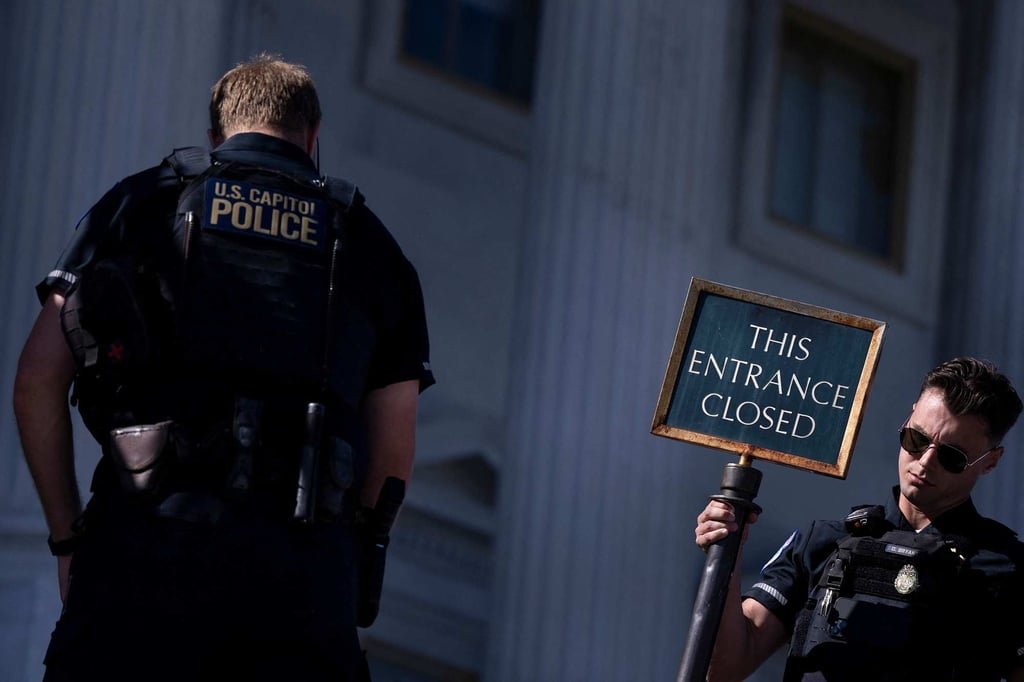 US Capitol Police close an entrance to the Capitol as the federal government continues its shutdown on Thursday. Photo: AFP