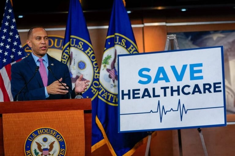 US House Democratic Leader Hakeem Jeffries speaks during a press conference at the US Capitol on Friday. Photo: Reuters