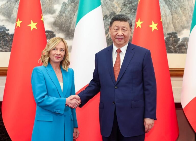 Italian Prime Minister Giorgia Meloni with Chinese President Xi Jinping during her visit to Beijing in July 2024. Photo: Xinhua