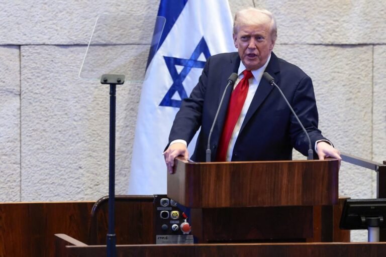 US President Donald Trump addresses the Knesset on Monday. Photo: Reuters