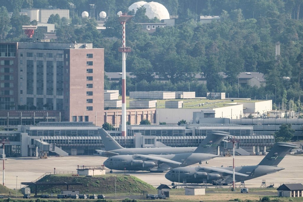US Air Force transport aircraft are seen on the tarmac at the Ramstein US airbase in Landstuhl, Germany, in June. Photo: dpa via AP