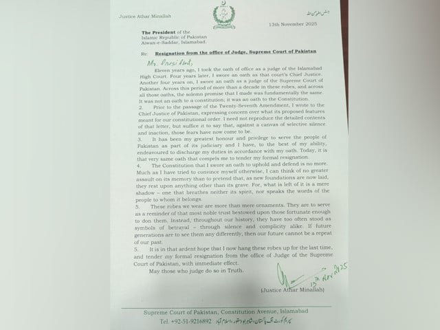  Supreme Court judges Mansoor Ali Shah, Athar Minallah resign after passage of 27th Amendment | The Express Tribune