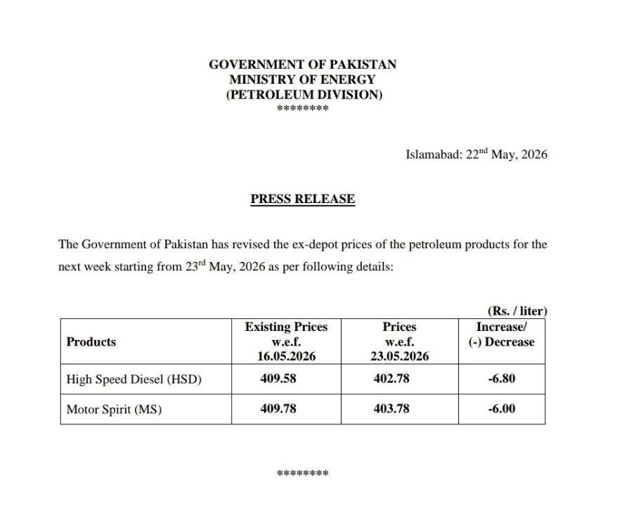 ISLAMABAD — Pakistan Slashes Fuel Prices; Petrol and Diesel to Get Cheaper from Midnight 35 IMG 20260523 WA0035