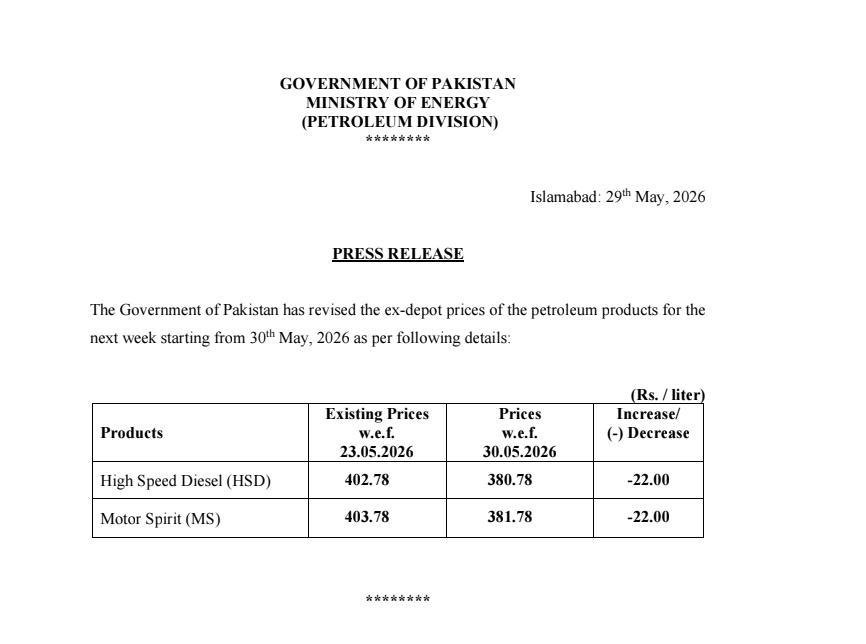 Pakistan Government Announces Major Cut in Fuel Prices 5 IMG 20260529 WA1024