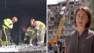 Ukraine: Russian attack leaves gaping hole in Kyiv building 2 Ukraine: Russian attack leaves gaping hole in Kyiv building