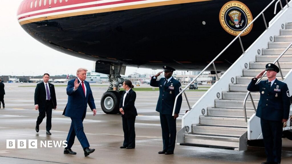 Trump confirms he switched planes after Nato summit because of possible threat 28 Trump confirms he switched planes after Nato summit because of possible threat