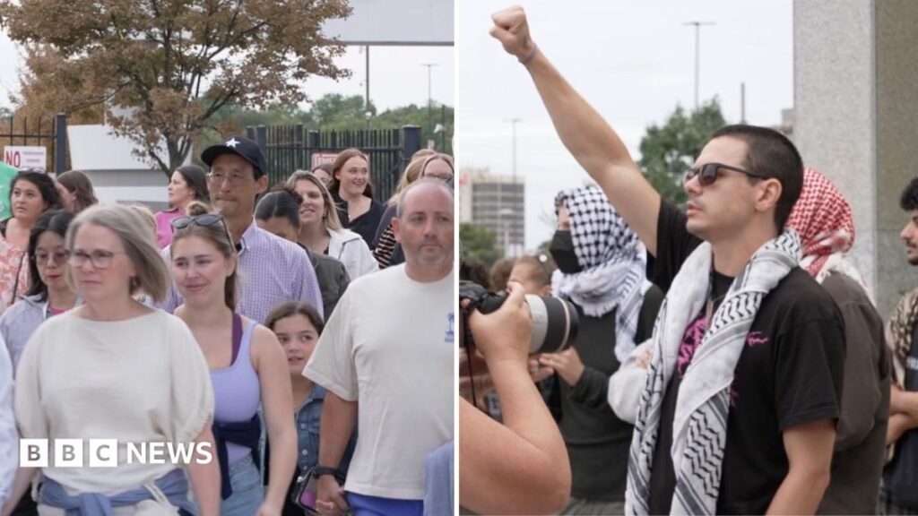 Watch: Concertgoers and pro-Palestinian activists arrive at Ed Sheeran concert 4 Watch: Concertgoers and pro-Palestinian activists arrive at Ed Sheeran concert